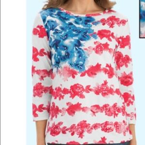 🇺🇸 AMERICAN FLAG in ROSES 3/4 sleeve shirt 🇺🇸